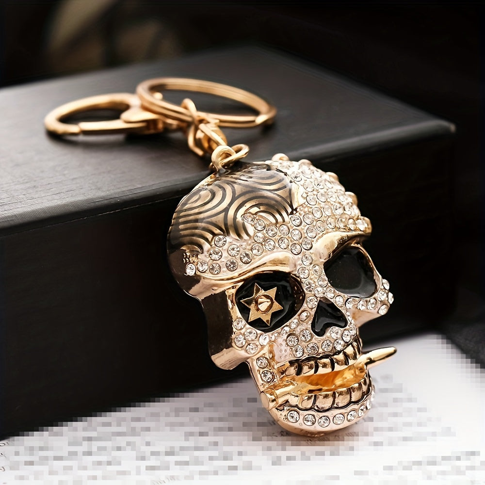 Metal Skull Keychain With Diamonds Bag Decoration Pendant