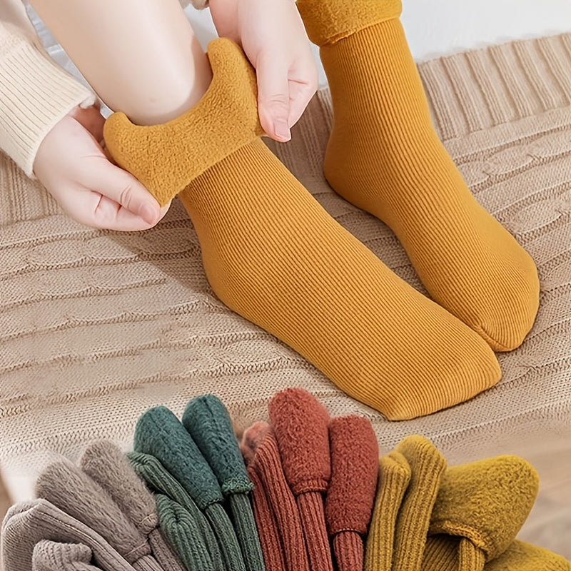 5 Pairs Women's Fuzzy Thermal Mid Tube Floor Socks