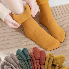 5 Pairs Women's Fuzzy Thermal Mid Tube Floor Socks