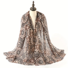 Boho Geometric Print Scarf Vintage Frayed Edge Shawl
