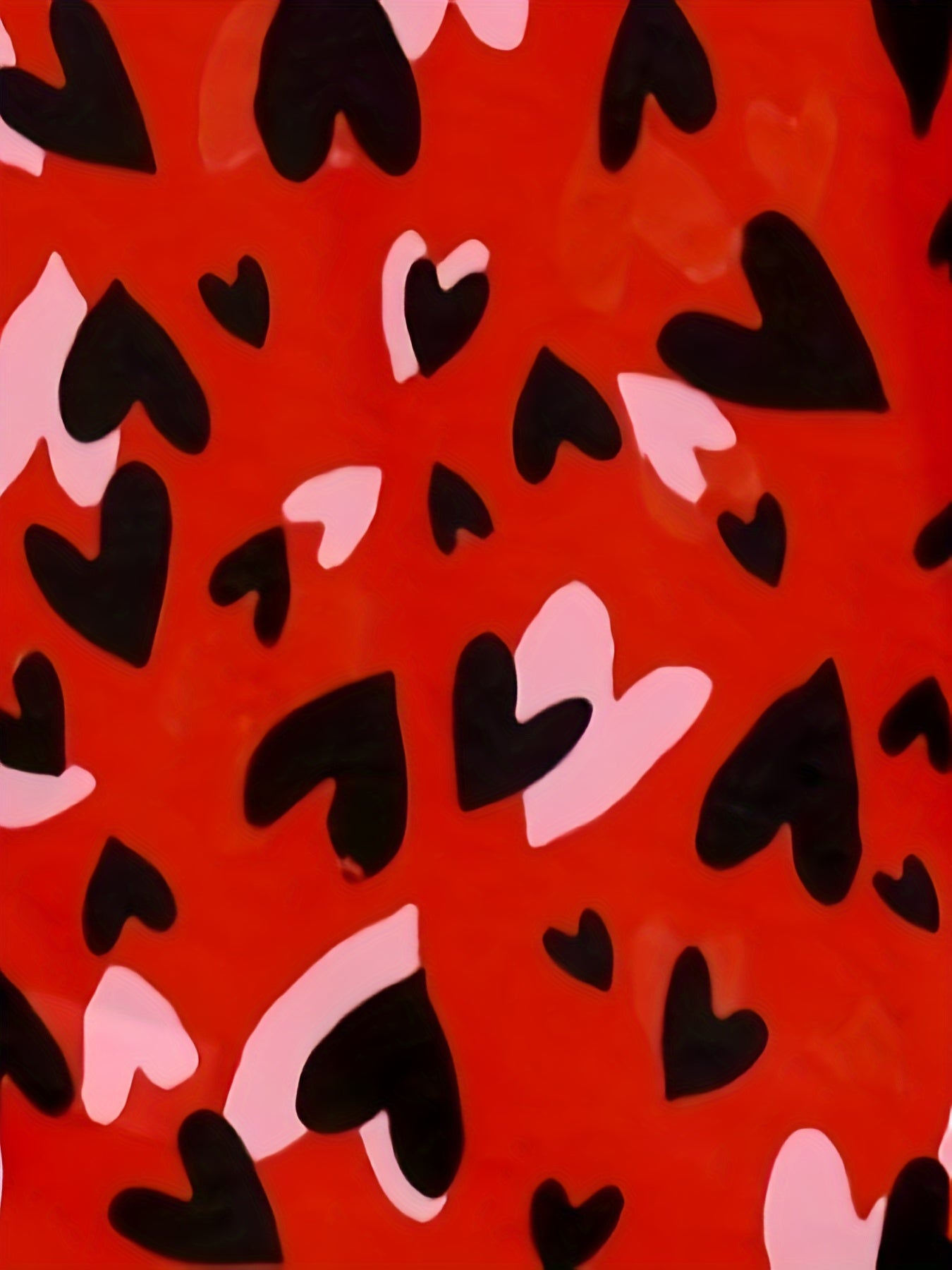  Heart Print Lantern Sleeve V Neck Blouse