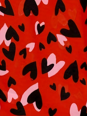  Heart Print Lantern Sleeve V Neck Blouse