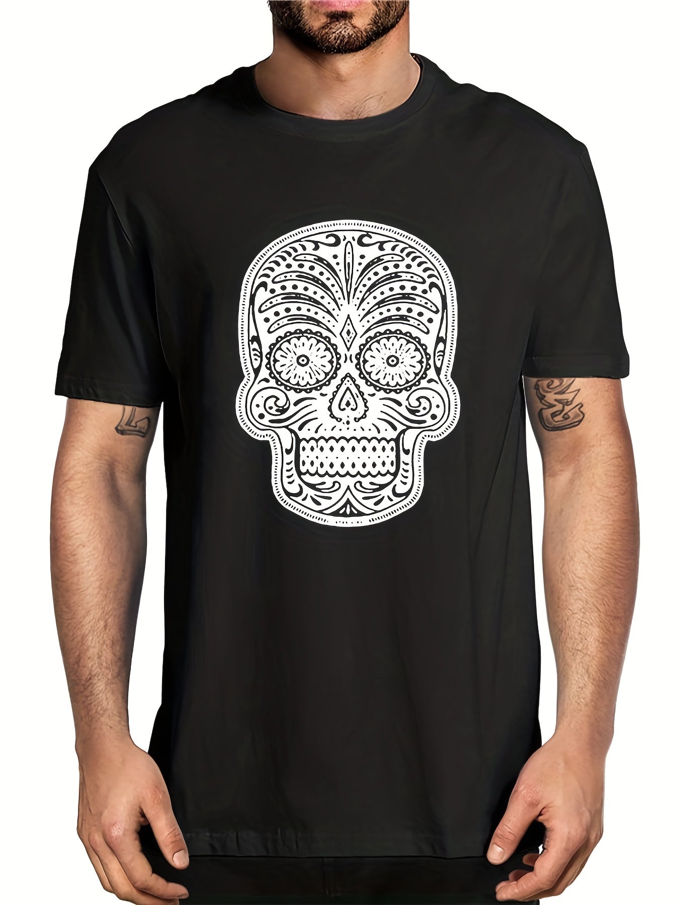 Men's Floral Skull Graphic T shirt Casual Tee for Summer