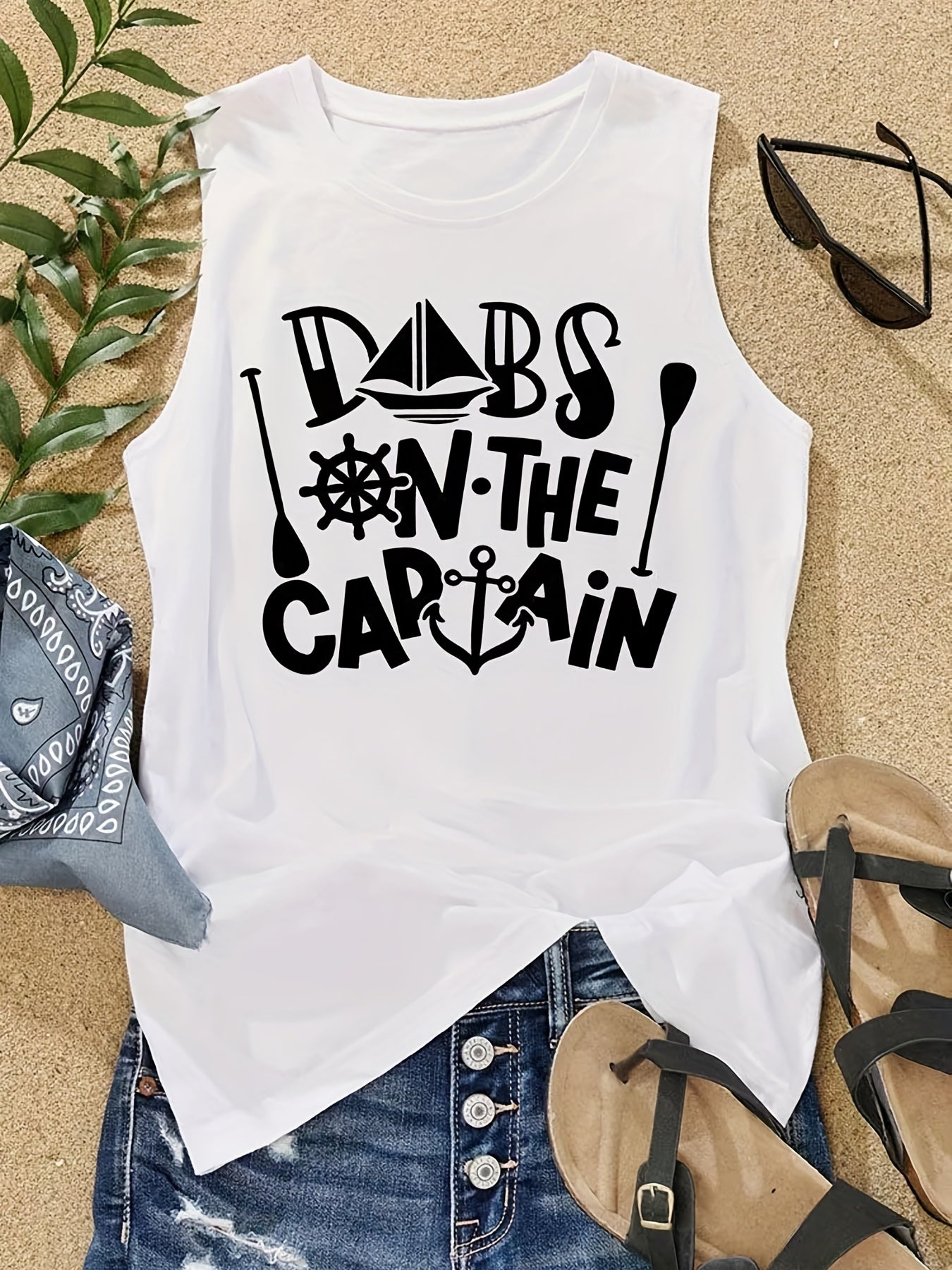 Letter Print Crew Neck Tank Top Casual Sleeveless Tank Top