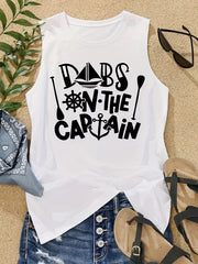 Letter Print Crew Neck Tank Top Casual Sleeveless Tank Top