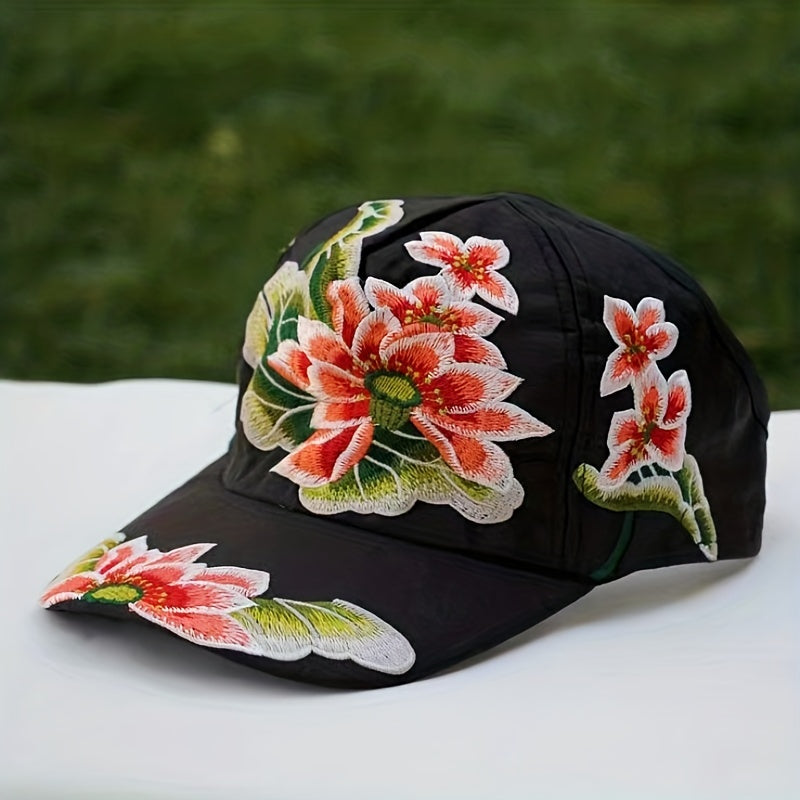 Lotus Embroidery Boho Baseball Cap Cotton Sun Hat