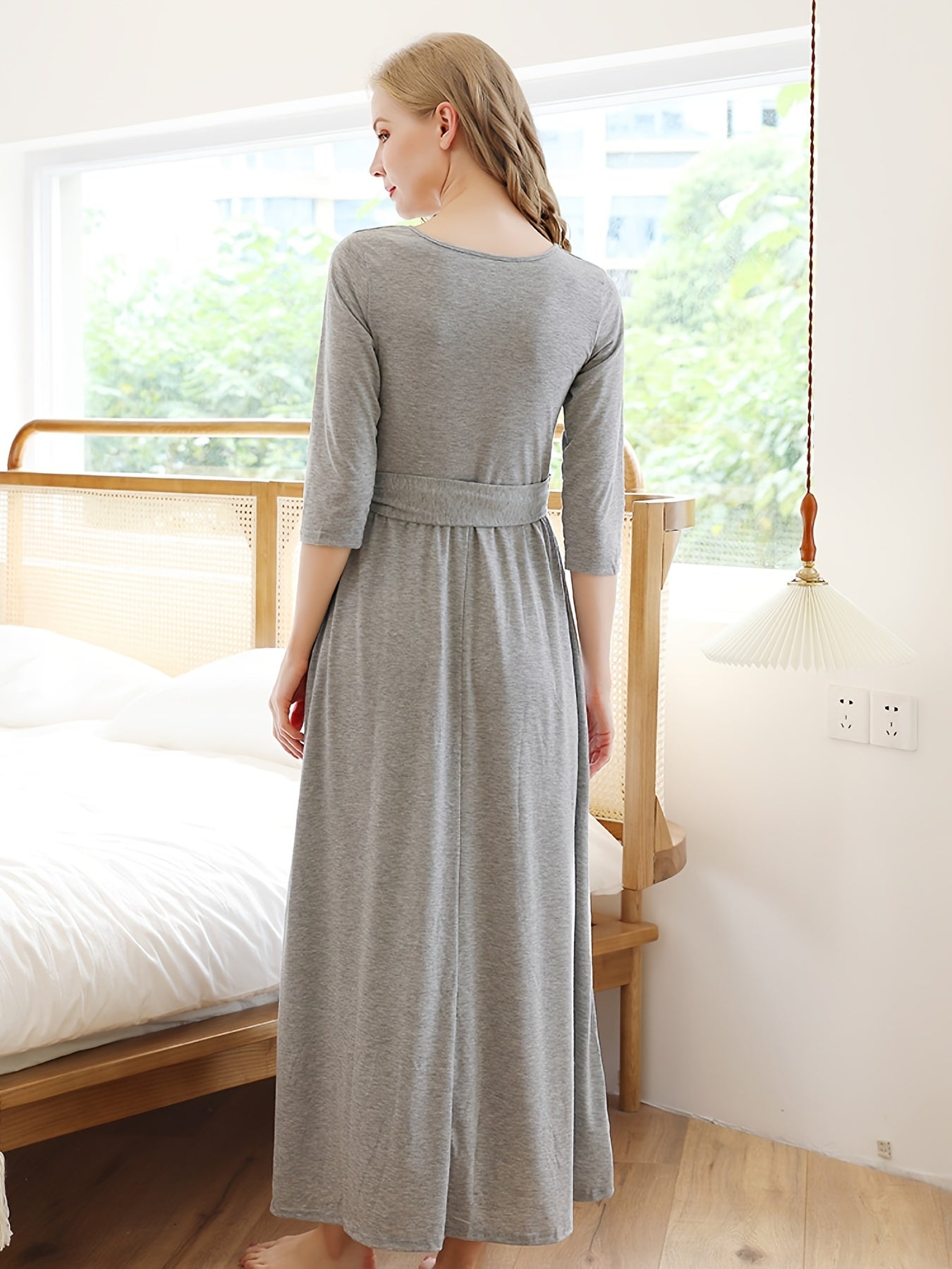 Comfortable Lounge Dress with Front Tie Long Sleeves