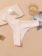 4pcs Soft Ribbed Stretchy Thongs Comfy Intimates Panties Women's Lingerie