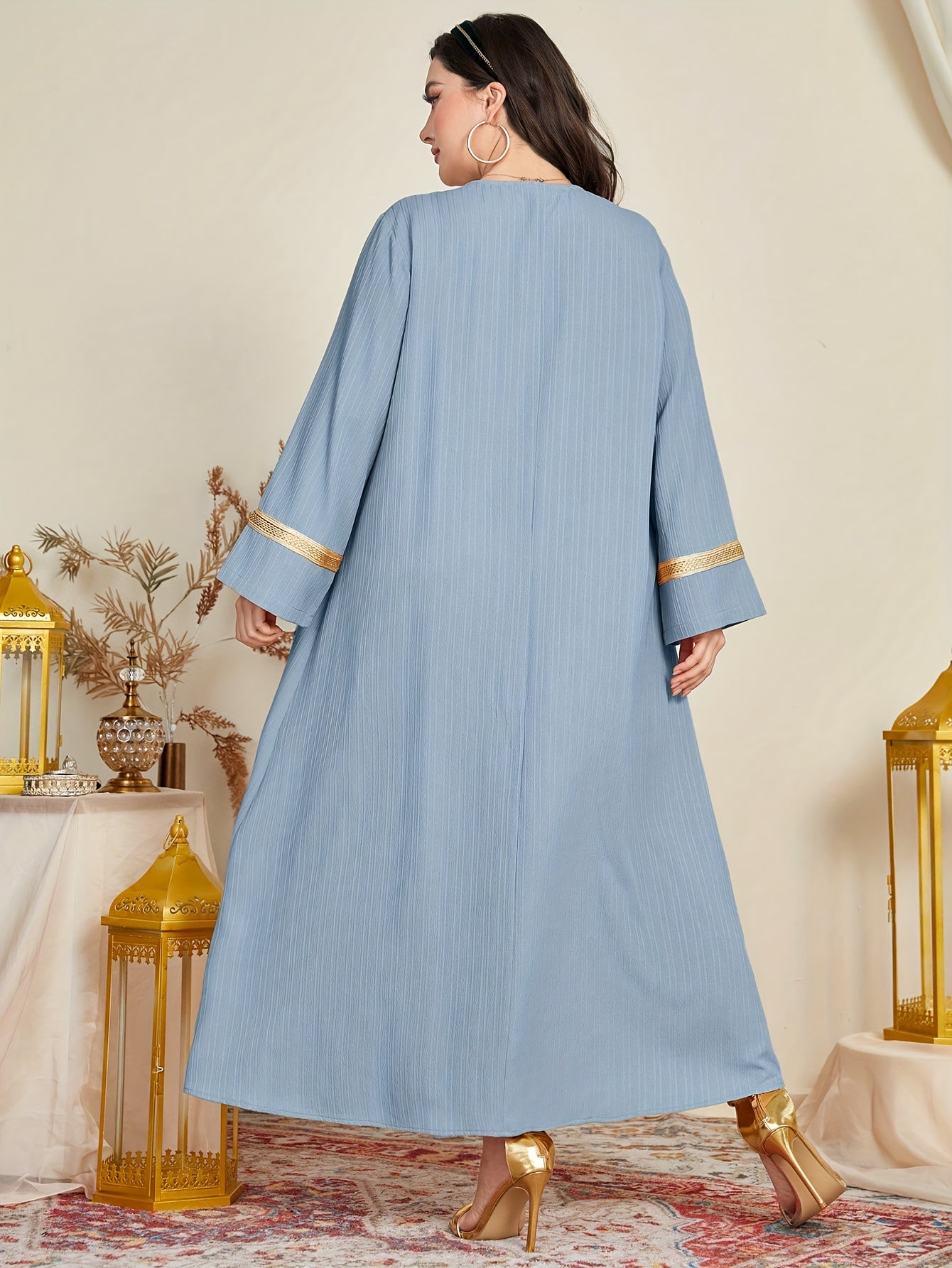  Casual Abaya Dress Women's Plus Colorblock Contrast Lace Maxi Dress
