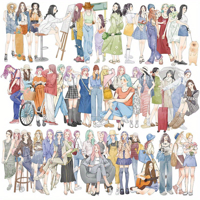 50pcs Female Figures Wear Stickers Decorative Album Material Stickers