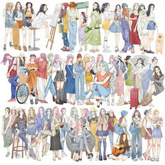 50pcs Female Figures Wear Stickers Decorative Album Material Stickers
