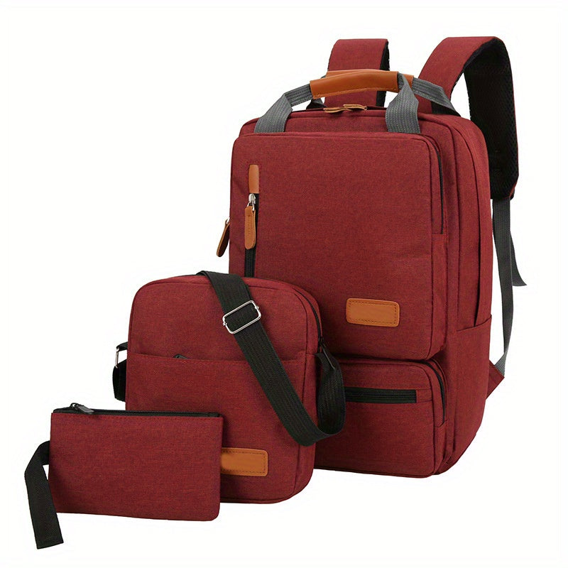3Pcs Laptop Backpack Set Functional Travel School Bag With Crossbody Bag