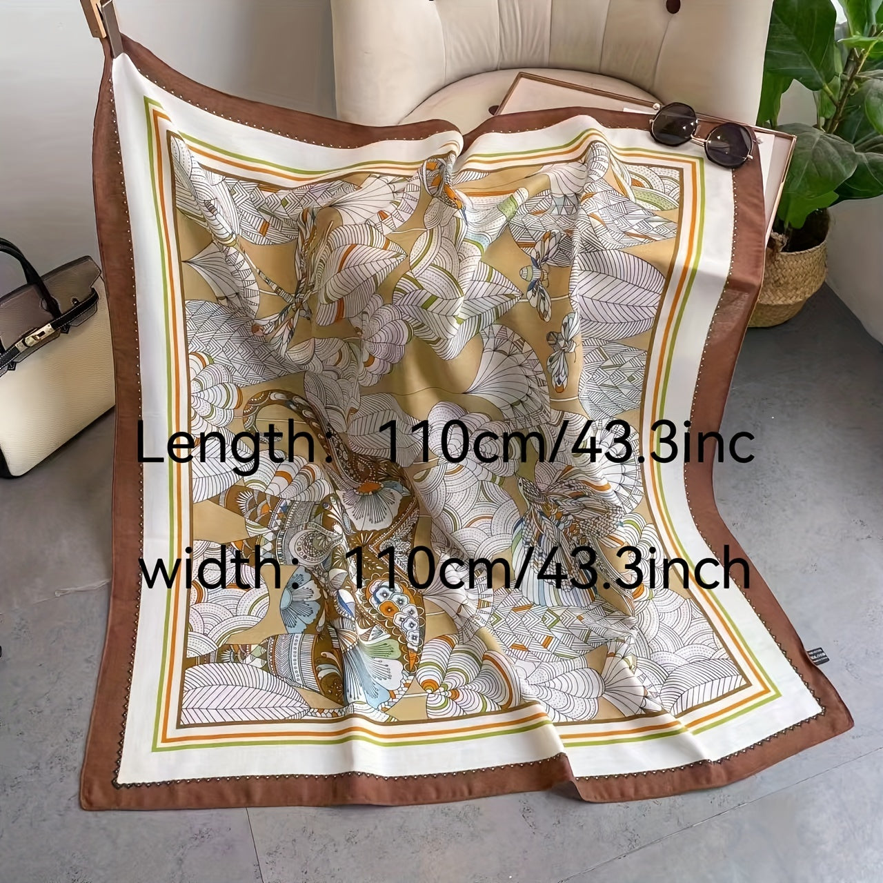 98cm Thin Print Square Scarf Silk Feeling Soft Scarf Breathable Shawl Wraps