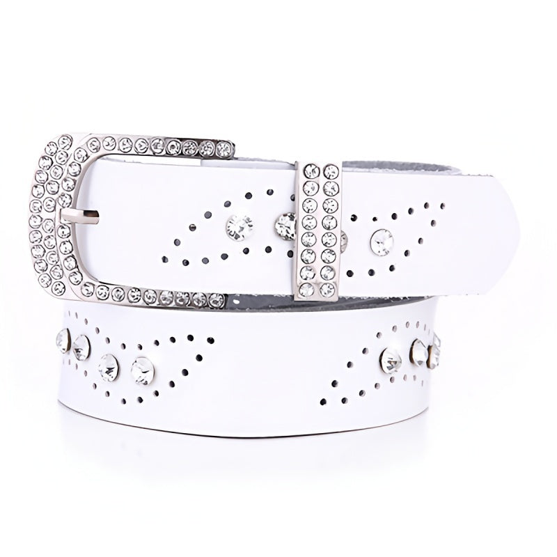 Geometric Hollow Rhinestone Leather Belt