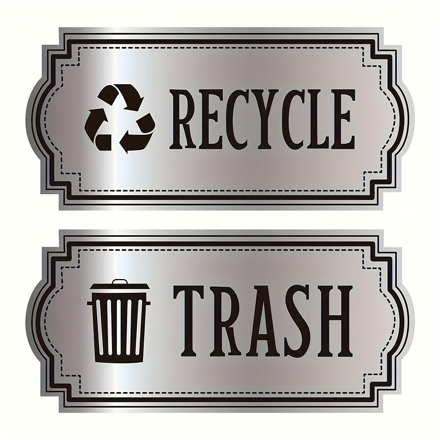 2pcs Gray Recycling Trash Stickers Glossy Finish Indoor Outdoor Use