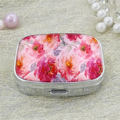Pink Floral Pill Box Medicine Organizer for Travel