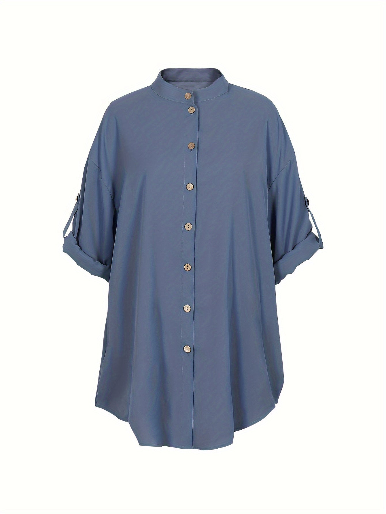  Solid Long Sleeve Button Up Blouse