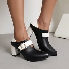 Women's Chunky High Heels Belt & Short Boots Faux Leather Pumps