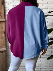  Colorblock Button Up Blouse