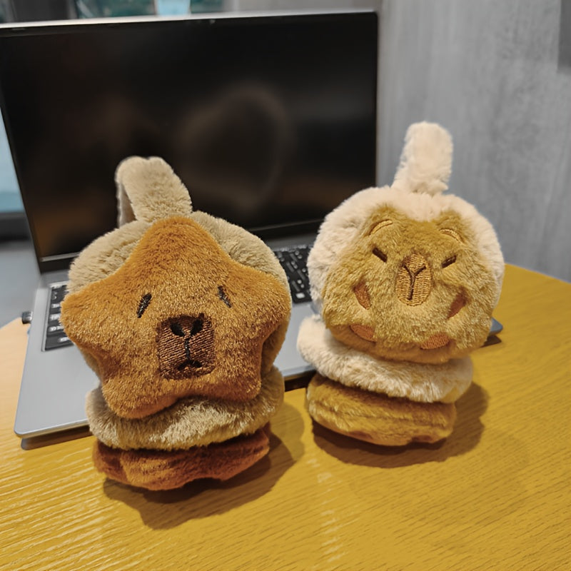 Women's Cartoon Capybara Plush Earmuffs Cozy Polyester Fiber