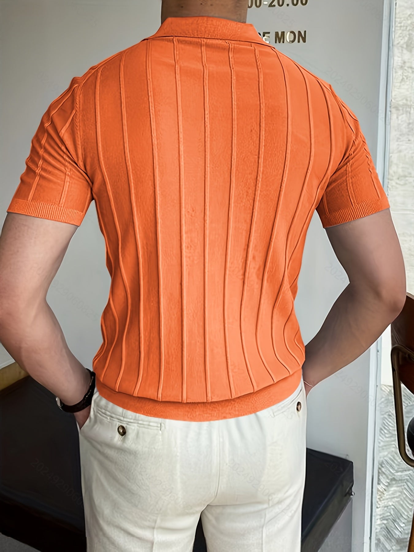 Mens Striped Polo Shirt Solid V Neck Sweater Summer