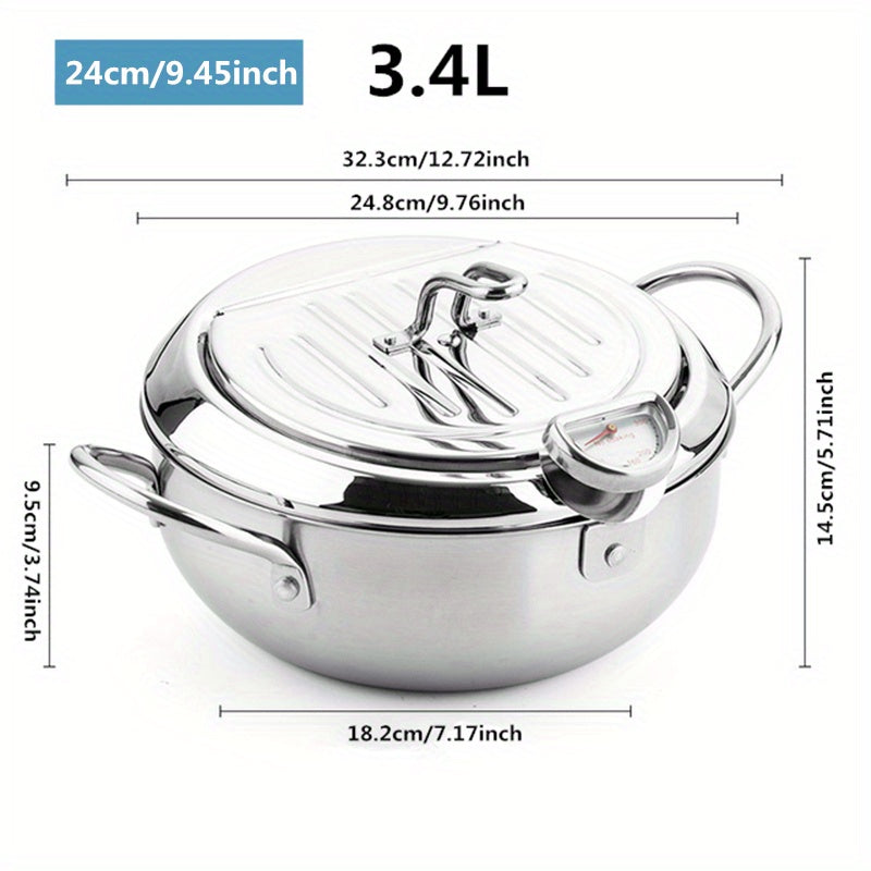 Japanese Tempura Fryer with Thermometer - Stainless Steel