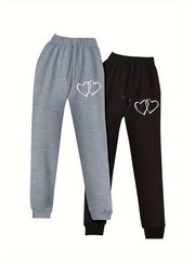 2 Pack Women's Plus Size Heart Print Fleece Liner Joggers Set