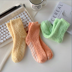 3 Pairs Solid Fuzzy Socks Warm Mid Tube Women's Stockings