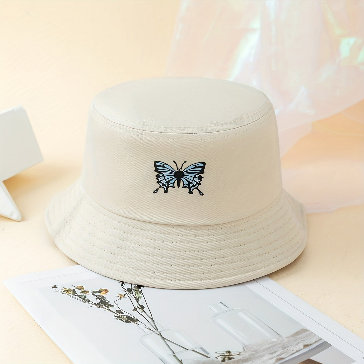 Butterfly Printed Bucket Hat Solid Basin Hat Casual Couple Fisherman Cap