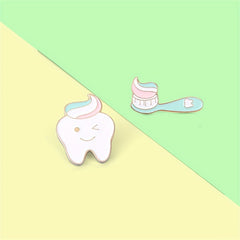 Teeth Toothbrush Enamel Brooch Pin Cartoon Lapel Pin