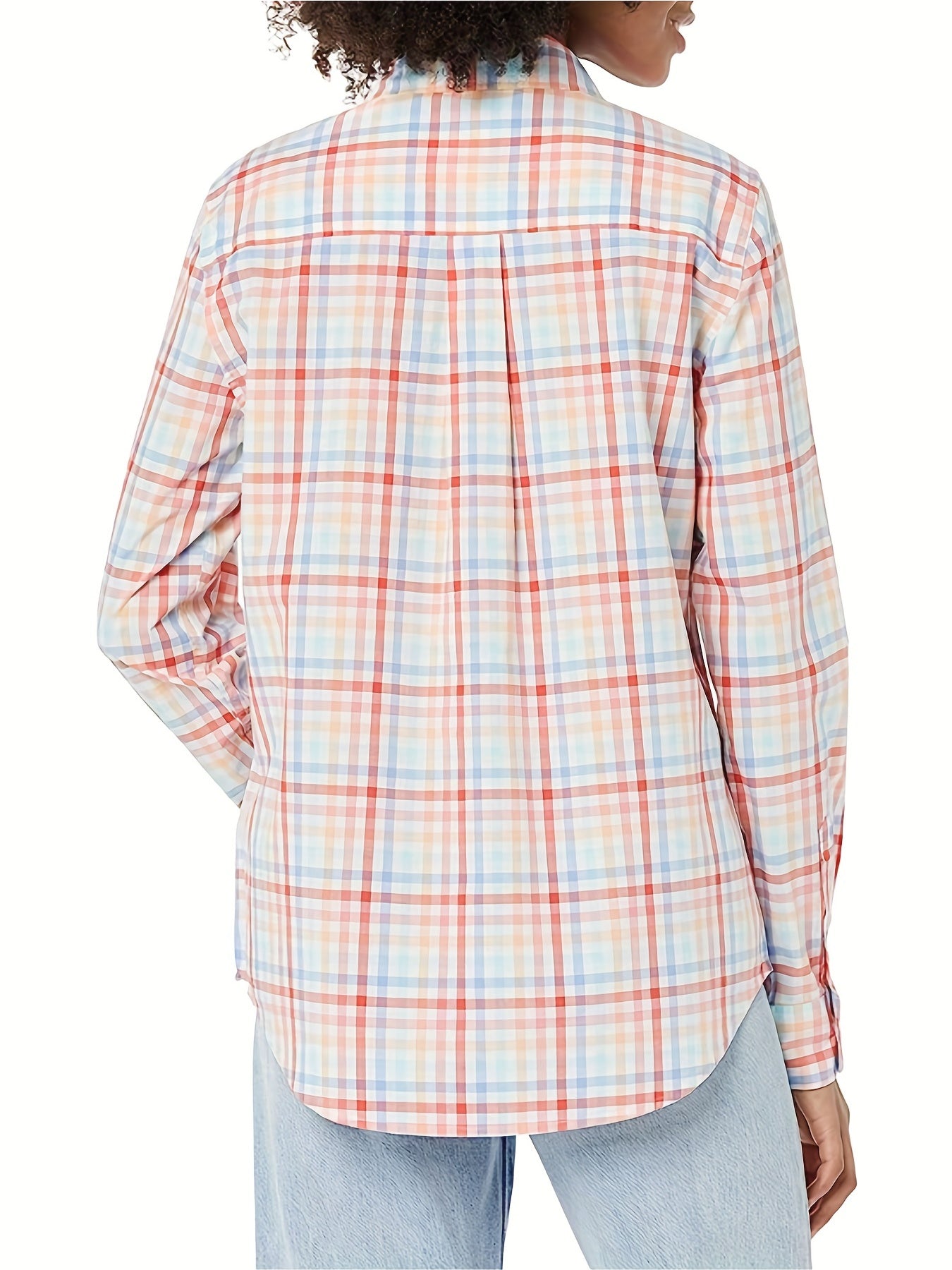  Plaid Print Long Sleeve Button Up Shirt Top