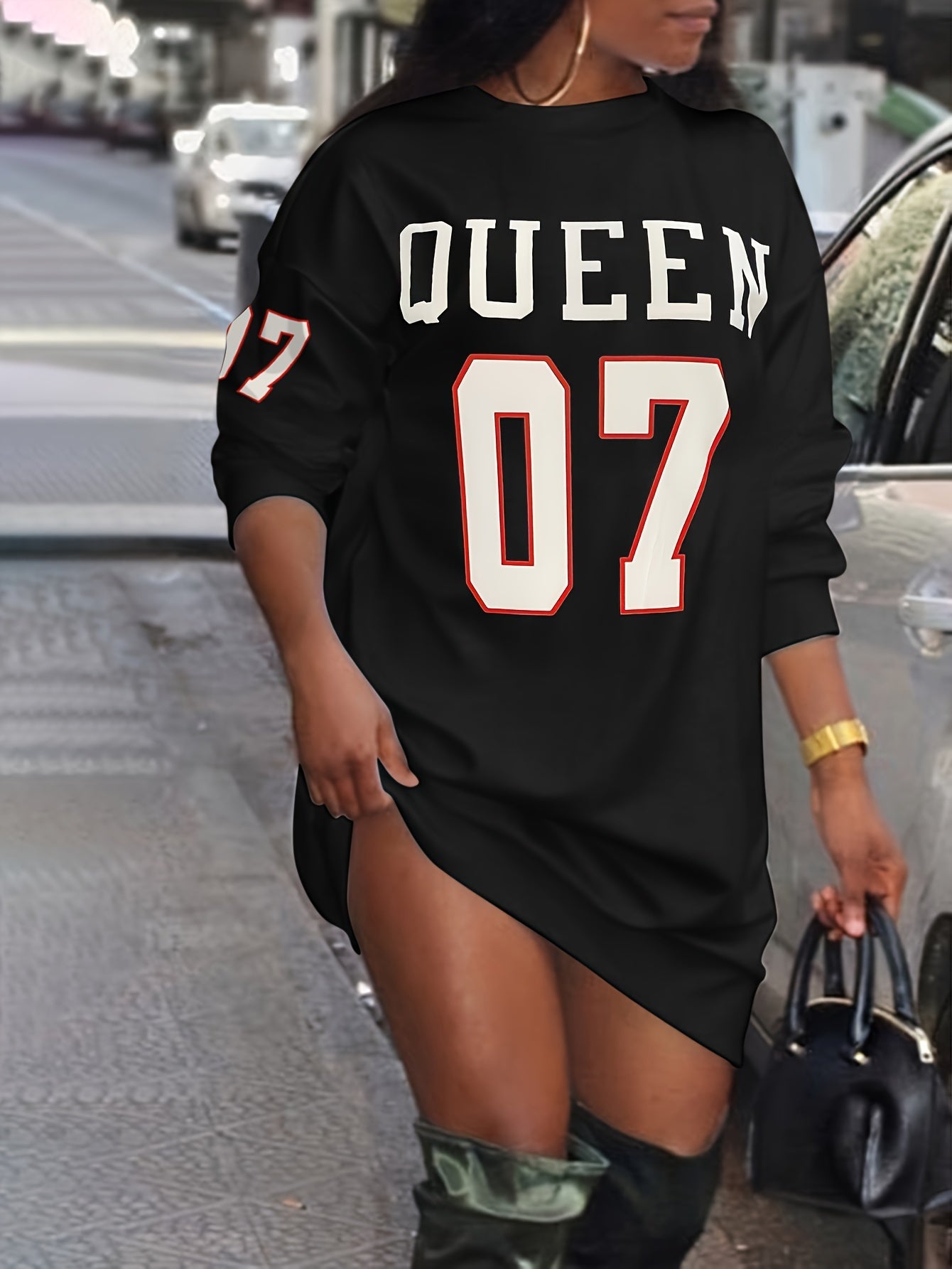  Casual Dress Women's Plus Letter & Number Print Tee Dress