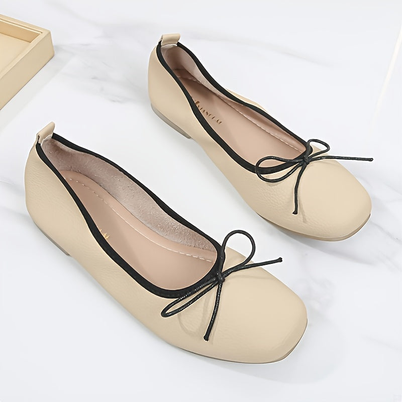 Soft Women's Flat Shoes Bow Decor Square Head Ballet Shoes