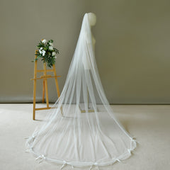 Cathedral Train Bridal Veil with Bow Long Train Wedding Headpiece