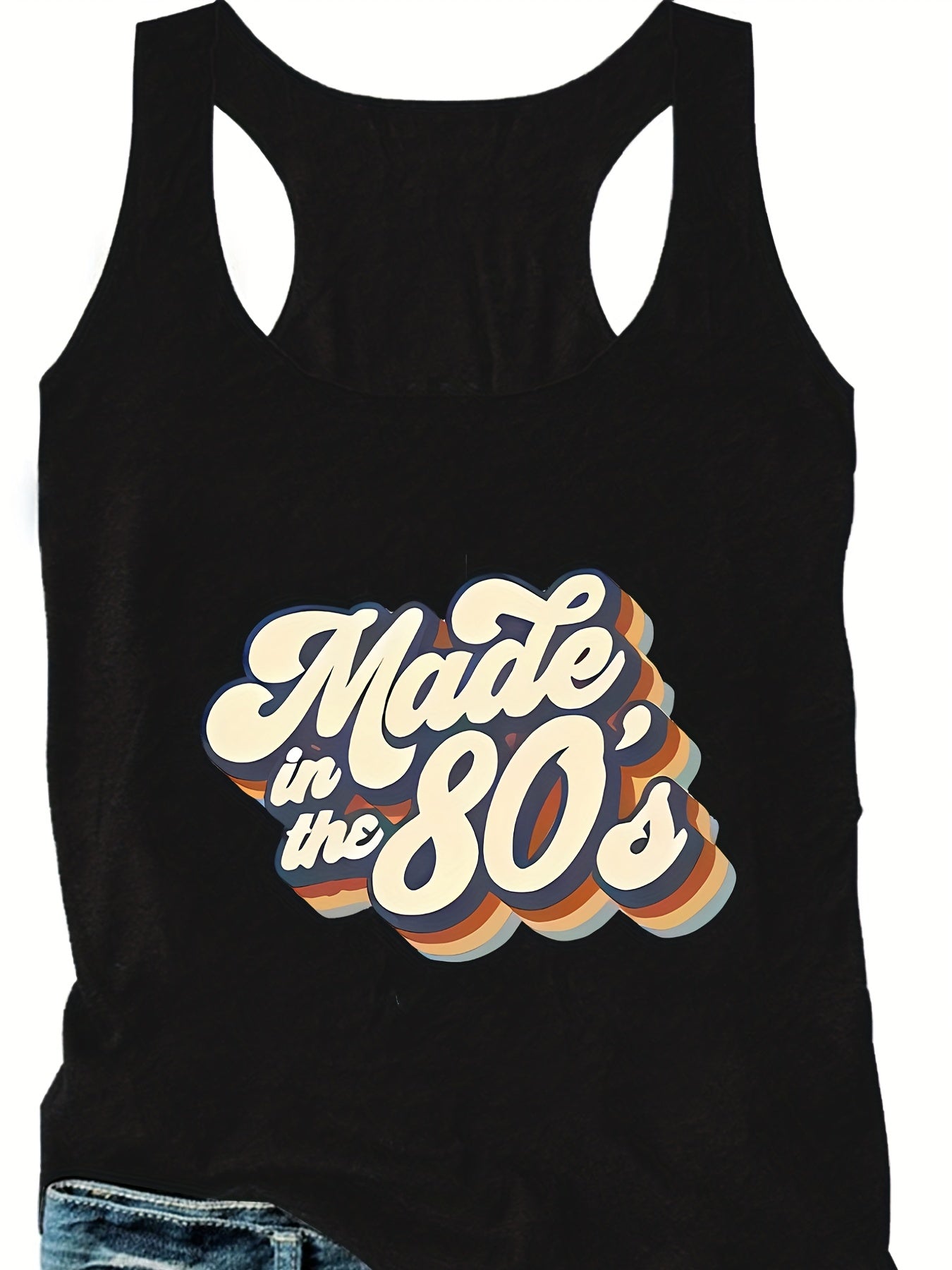  Women's Slogan Print Round Neck Tank Top