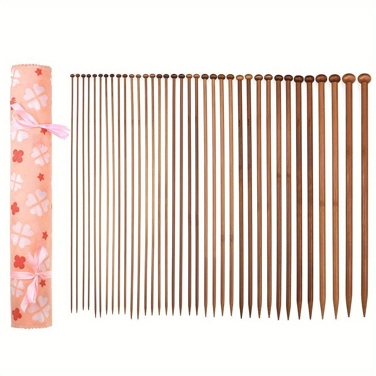 36pcs Bamboo Knitting Needles Set With Case Single Pointed Knitting Needles