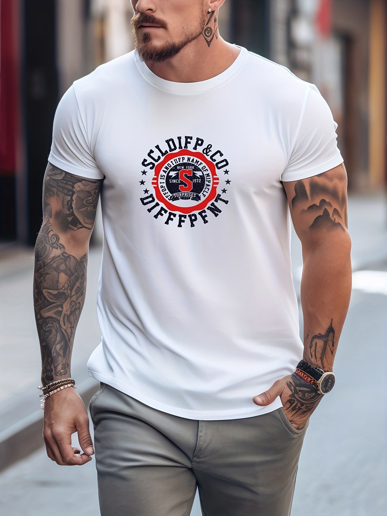 Retro Letter Print Men's Graphic T-Shirt for Summer