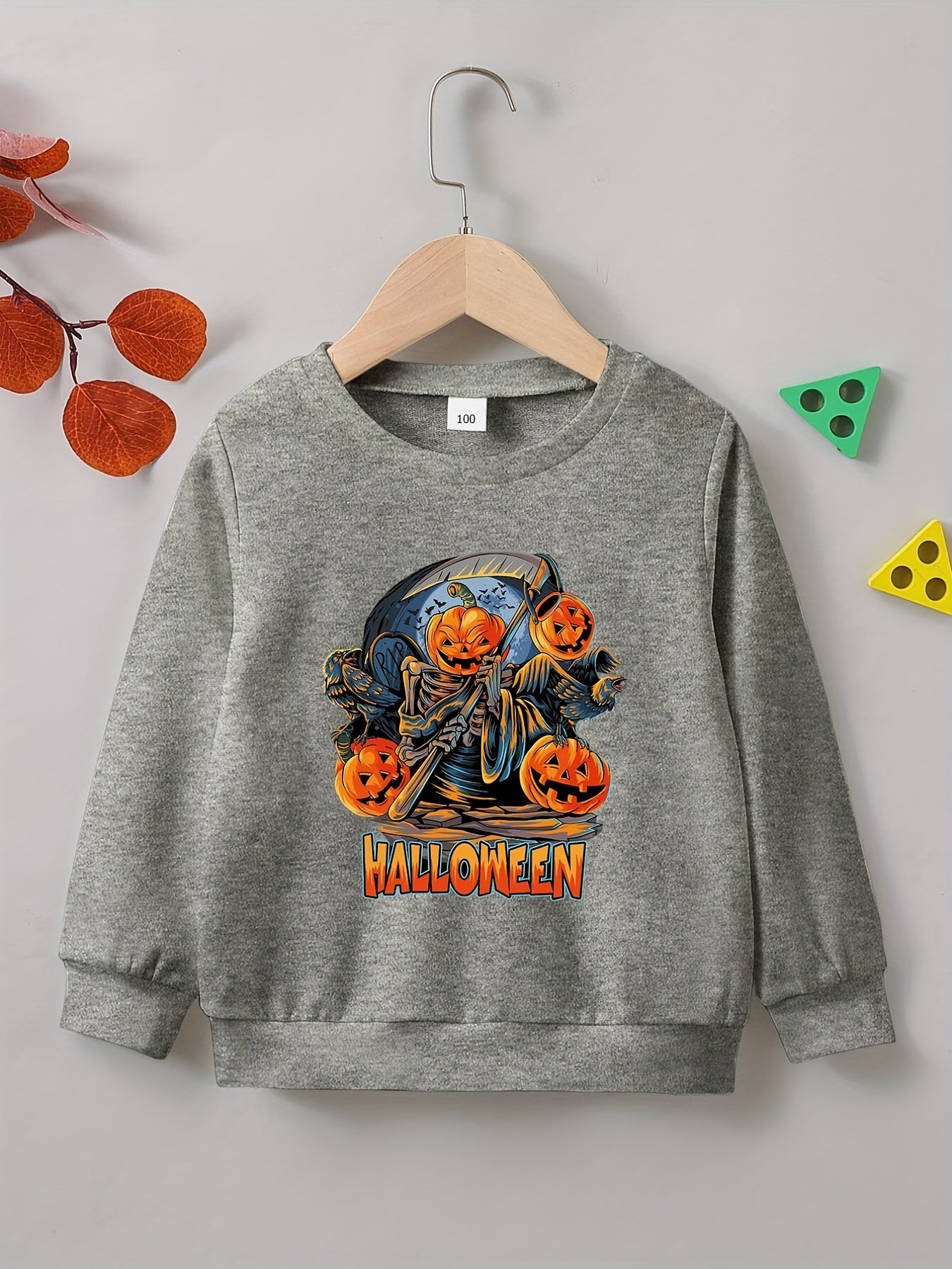 Halloween Party Pumpkin Skeleton Print Boys Casual Sweatshirt