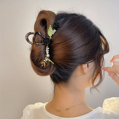 Large Rose Faux Pearl Hair Claw Back Head Shark Claw Flower Hair Accessories