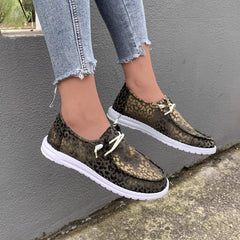Leopard Pattern Canvas Slip-on Lace-up Casual Shoes