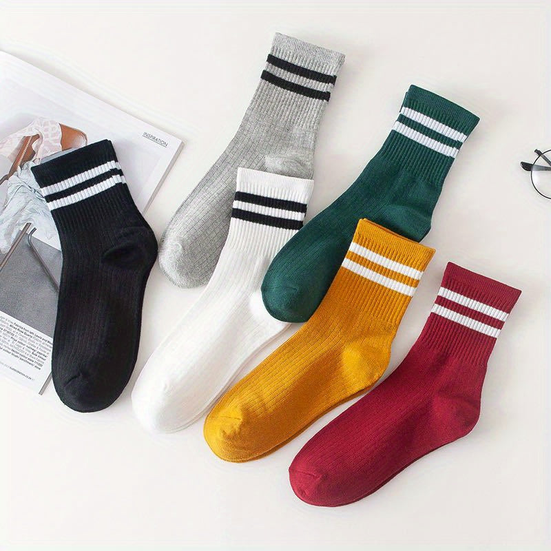 6 Pairs Striped Sports Socks - Comfy & Breathable College Style Socks