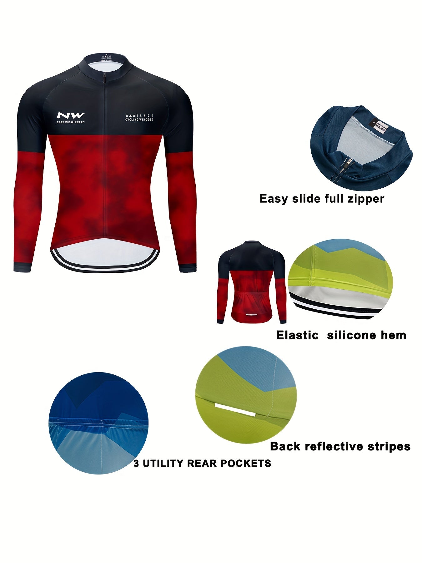 Men's Zip Up Cycling Jersey for Biking & Riding