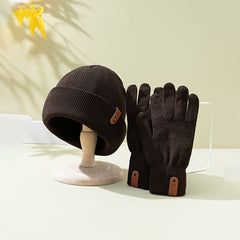 Women Winter Knit Hat Glove Set Solid Ladies Chinese Year Warm Gift
