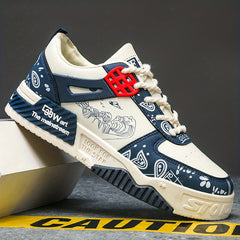 Men's Ocean Wave Pattern Lace-up Sneakers Skate Shoes
