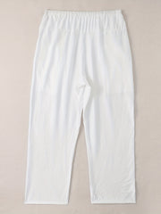  Solid Wide Leg Cropped Pants With Pockets