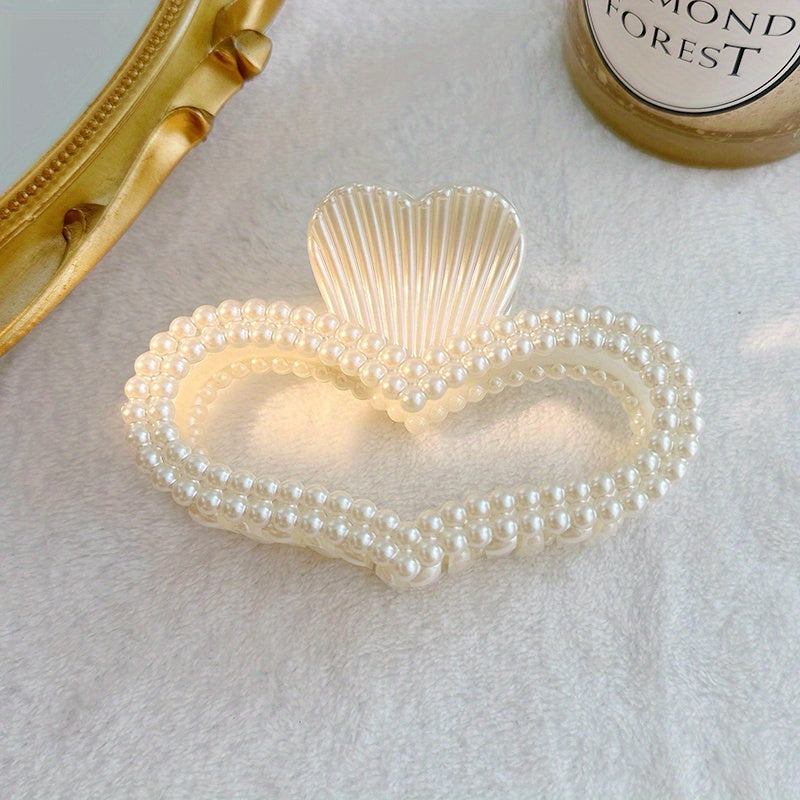 Faux Pearl Heart Hair Claw Clip Hair Pin Strong Hold Hair Accessories