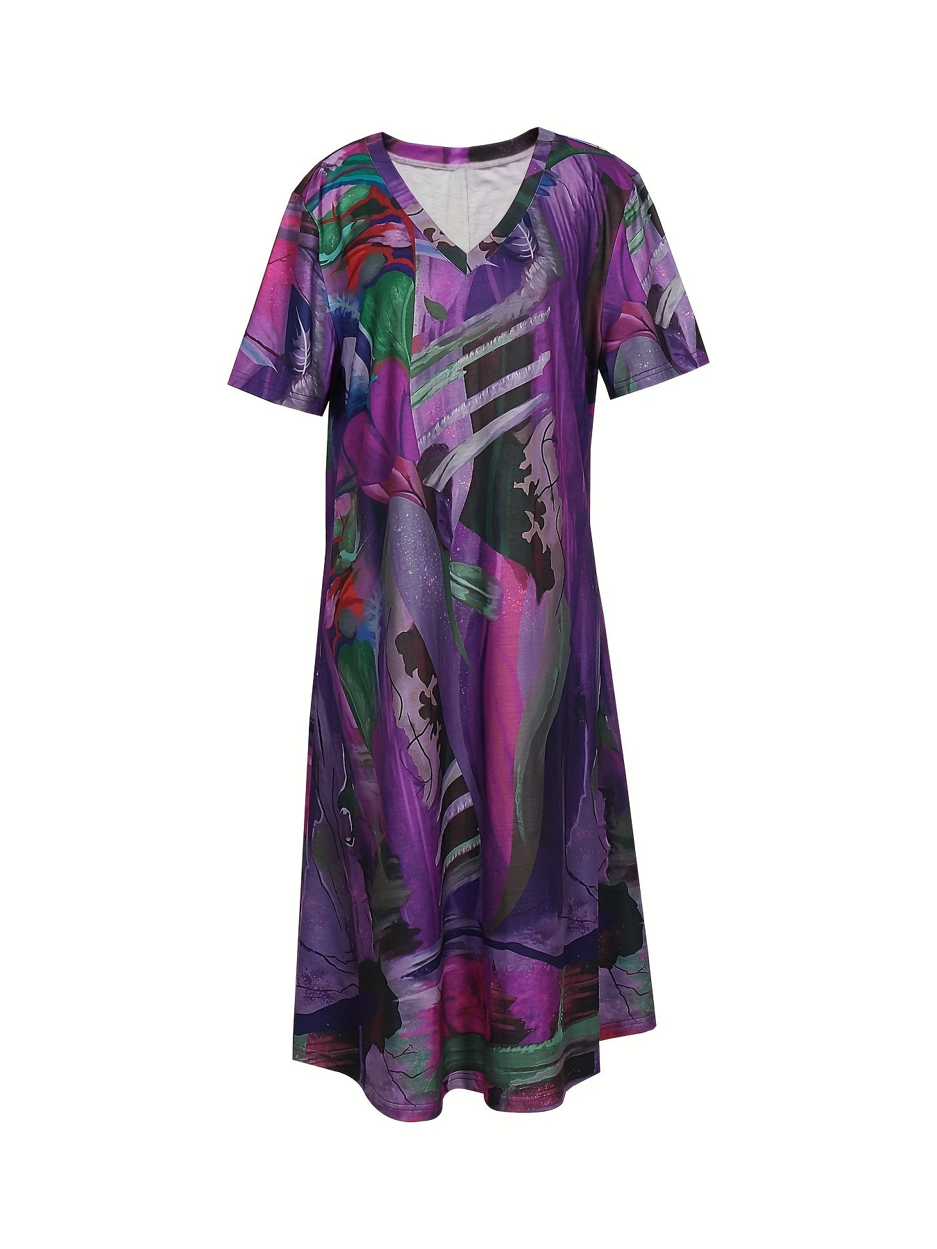 Casual Dress Women's Plus Painting Print Short Sleeve V Neck