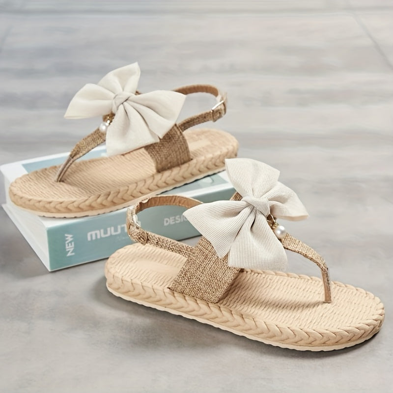 Women's Bow Decor Braided Detail Summer Flip Flops