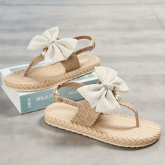 Women's Bow Decor Braided Detail Summer Flip Flops
