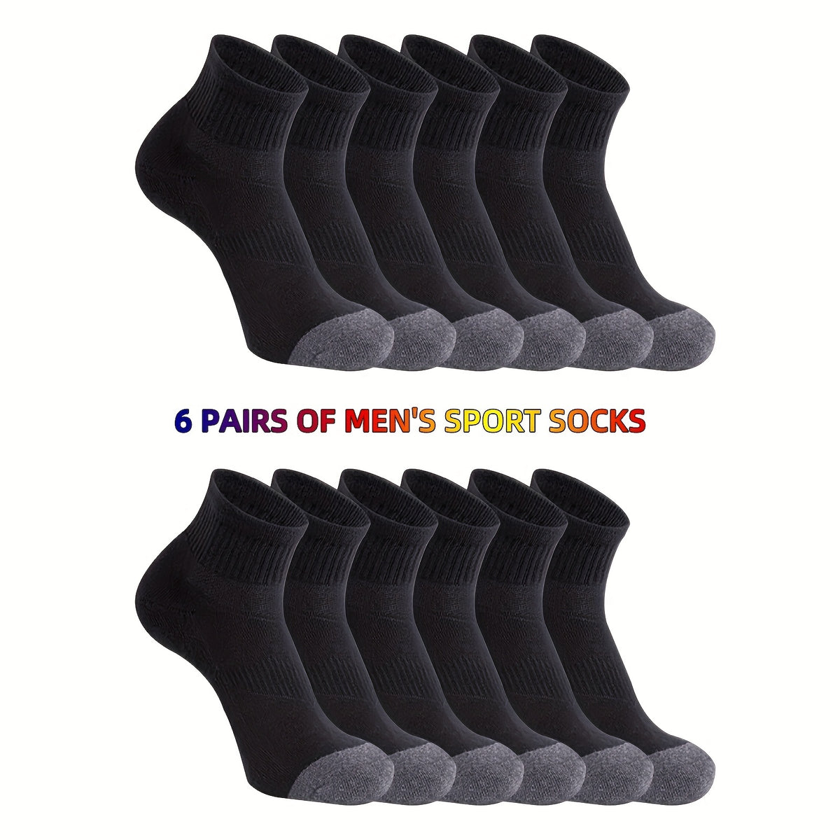 6 Pairs Men's 100 Cotton Thick Sports Socks